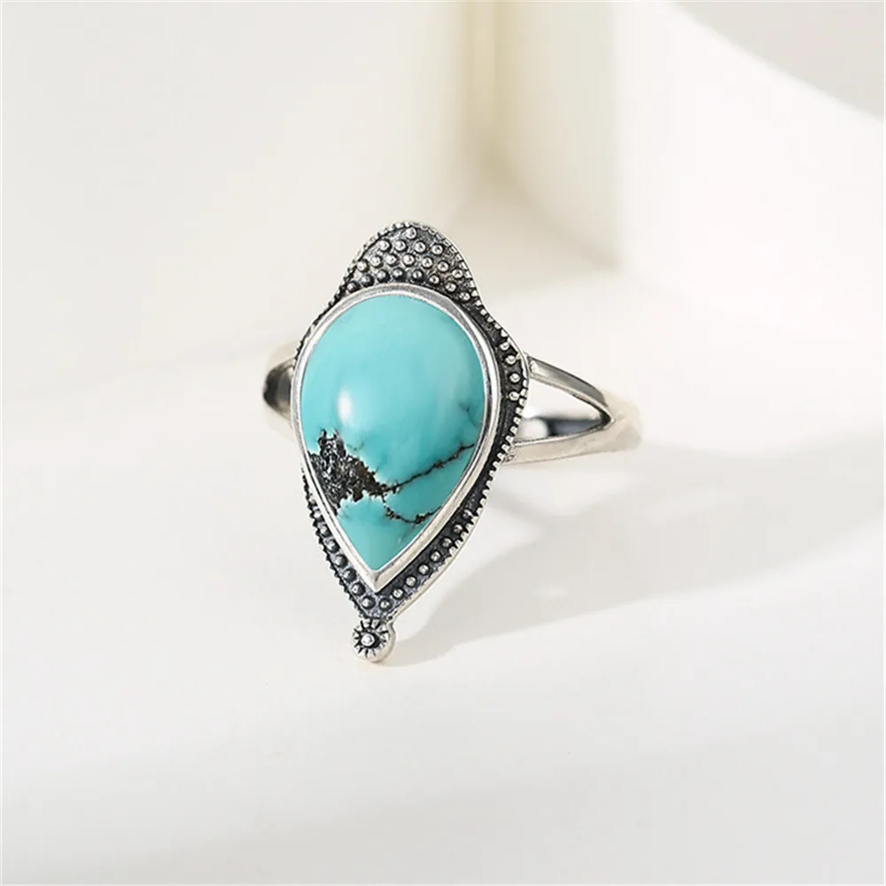 Ring Blank for 10x14mm Teardrop Cabochons Antique Style Ring Setting Thai Sterling Silver Adjustable Ring Base RB417S