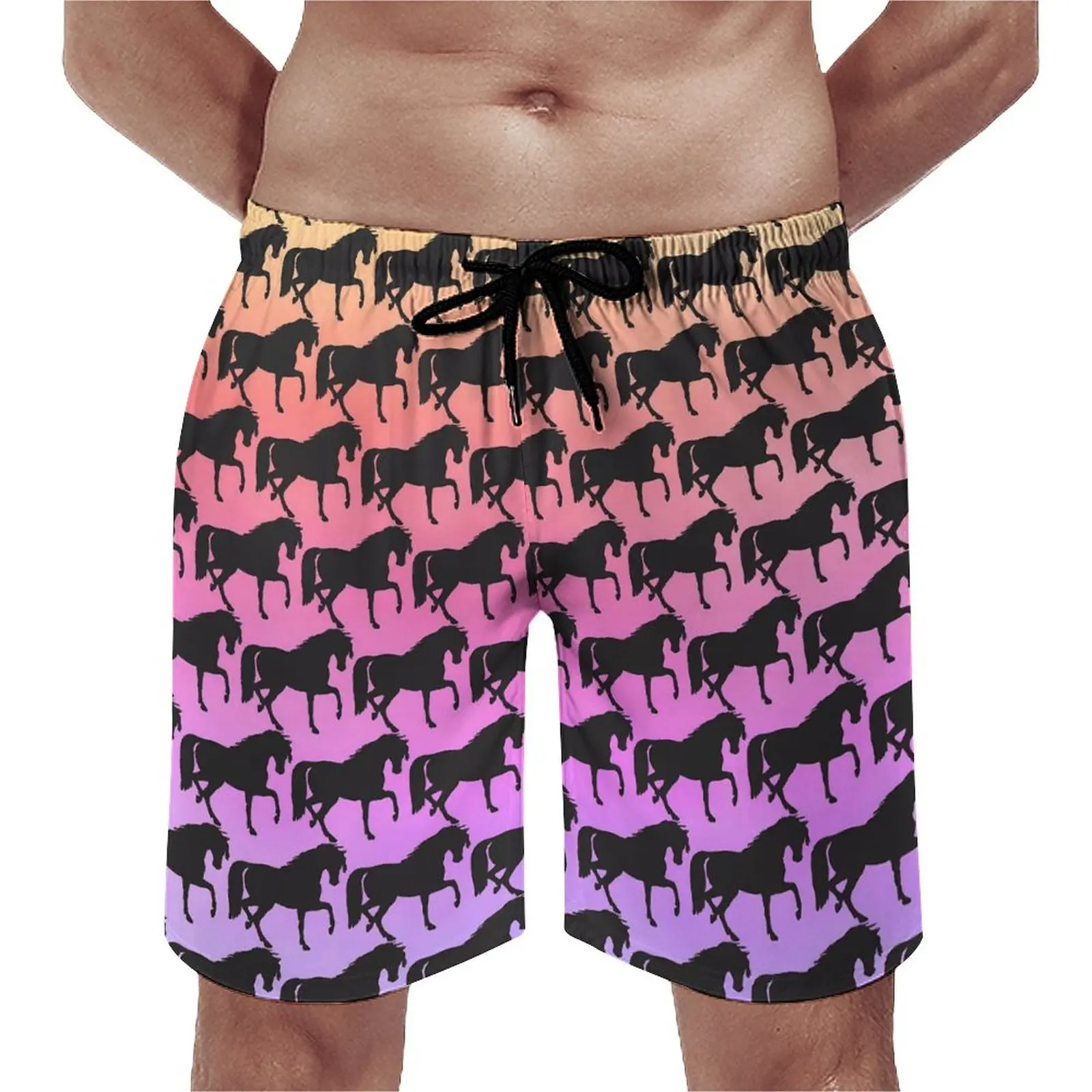 

Пляжные шорты для серфинга мужские, удобные модные пляжные трусы с принтом лошадей, закат, радуга, индивидуальный пошив, большие размеры, летние