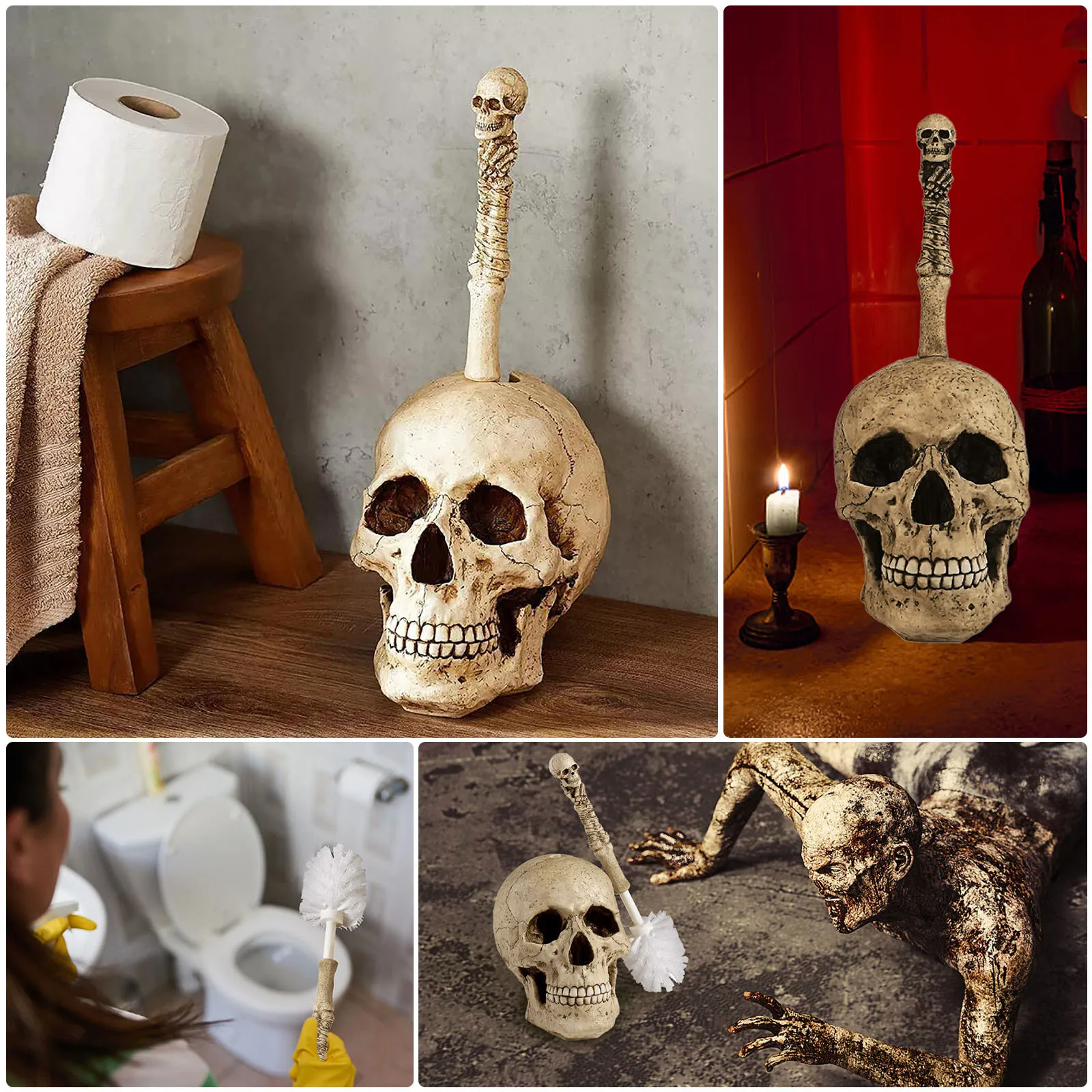 

Bathroom Decorative Toilet Brush Set Skeleton Art White Wash Brush