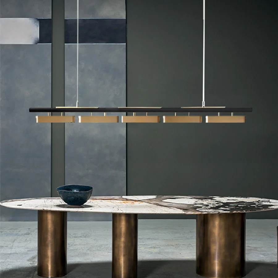 

Modern Luxury Black Gold Long Led Chandelier Nordic Wrought Iron Hanging Dining Table Lamp Kitchen Lamp Dining Room Chandelier