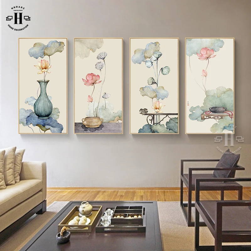 

Chinese Ink Painitng Style Canvas Prints And Posters Still Life The Vase Flowers Wall Pictures Art For Living Room Porch Decor