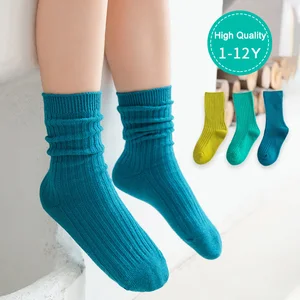 3 Pairs/Lot 1 To12 Years Children's Socks Spring & Autumn Cotton Soft Solid Candy Color Tube Socks Kids Boys and Girls Socks