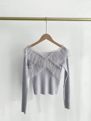 Neploe Preppy офисный женский пуловер с разрезом в горошек, вязаная вуаль в стиле пэчворк, вязаный японский свежий универсальный топ на шнуровке с оборками