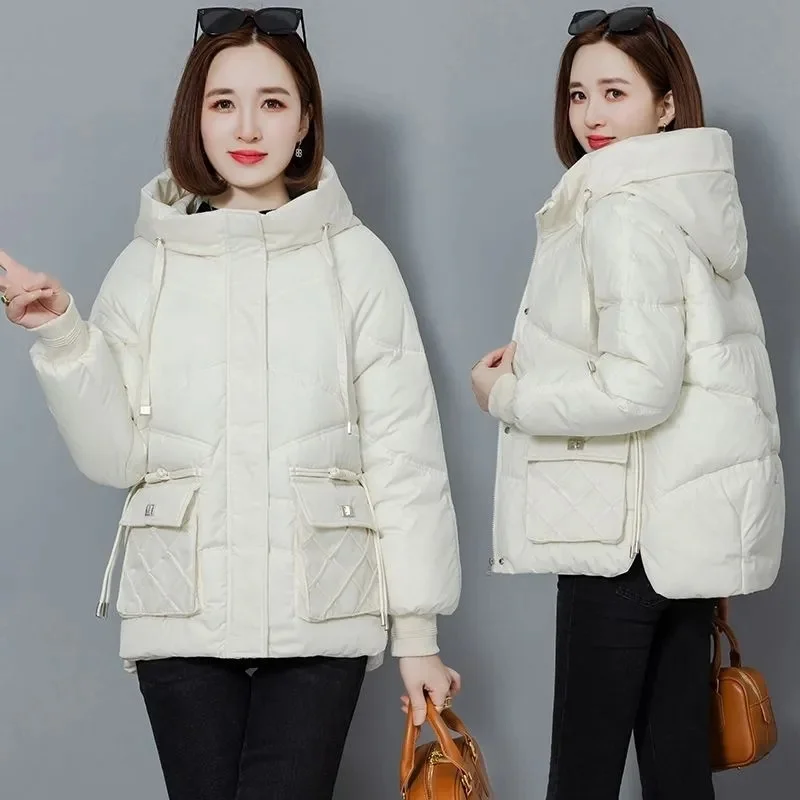 Новинка 2024 корейские женские парки Зимняя Повседневная Свободная куртка-пуховик