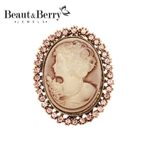 beautberry enamel flower beauty women round badge brooches lady head party office brooch pins gifts