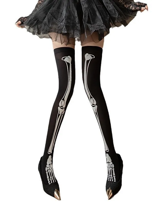 Новые длинные чулки High Exotic Street Style Dark Skeleton Bone черные шелковые для макияжа женские