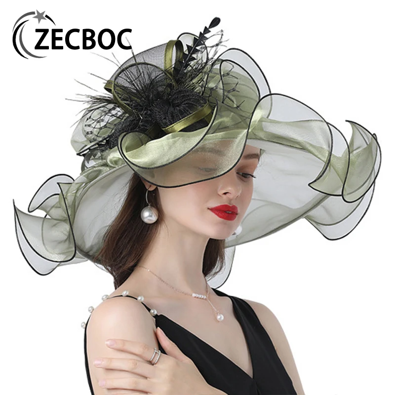 Kentucky Derby Hats For Women 2022 Organza Hats Ladies Tea Party Wedding Large Wide Brim Hat Fascinator Fashion Vintage Fedoras