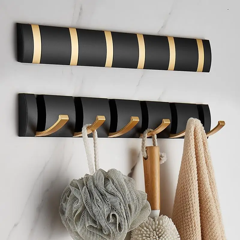 

Black Golden Folding Robe Hooks Towel Hanger Nail Free Installation Wall Rack Hooks Coat Clothes Holder for Bathroom Kitchen