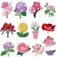 new lotus embroidery cloth stickers diy creative cartoon rose sunflower decorative flowers sewing iron on patches for clothing