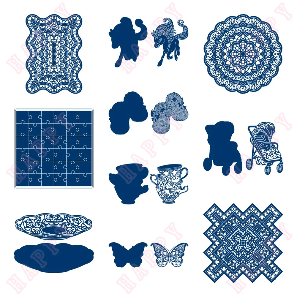 

Metal Craft Cutting Mold Butterfly Teacup Unicorn Puzzle Rectangle Interlocking Scrapbook Make Album Diy Temptation Decoration