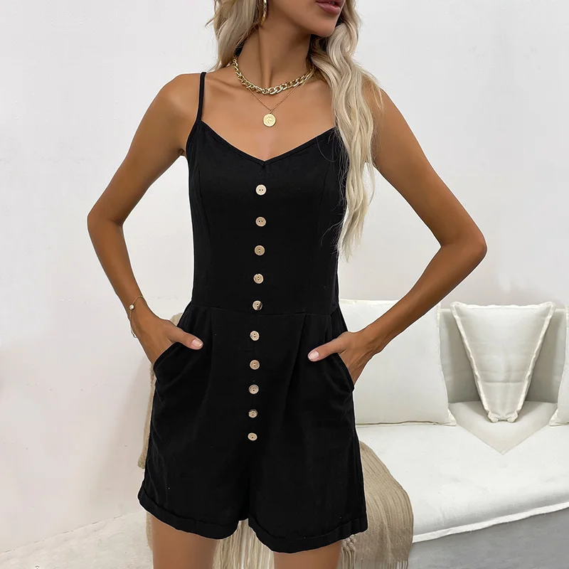 

Женский хлопковый комбинезон с V-образным вырезом, без рукавов