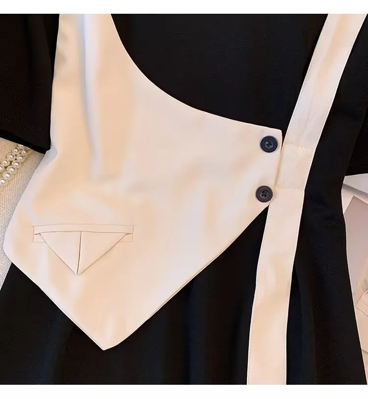 Embroidery Golf Clothes Women's Dress New 2023 Summer Women's Casual Belly Cover Show Thin Chic A-line Fake Two-piece Dress