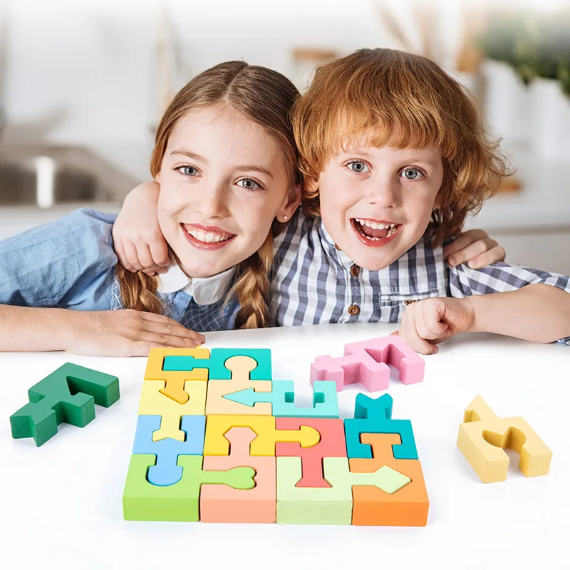 

16pcs Wooden Puzzle Montessori Geometric Shape Matching Building Block Children's Educational Assembled Three-dimensional Puzzle
