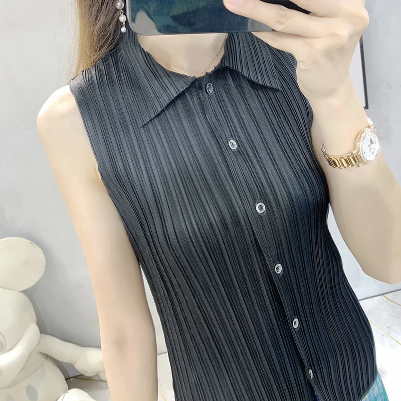 [Распродажа] Sanzhai Top новая летняя повседневная рубашка без рукавов на пуговицах