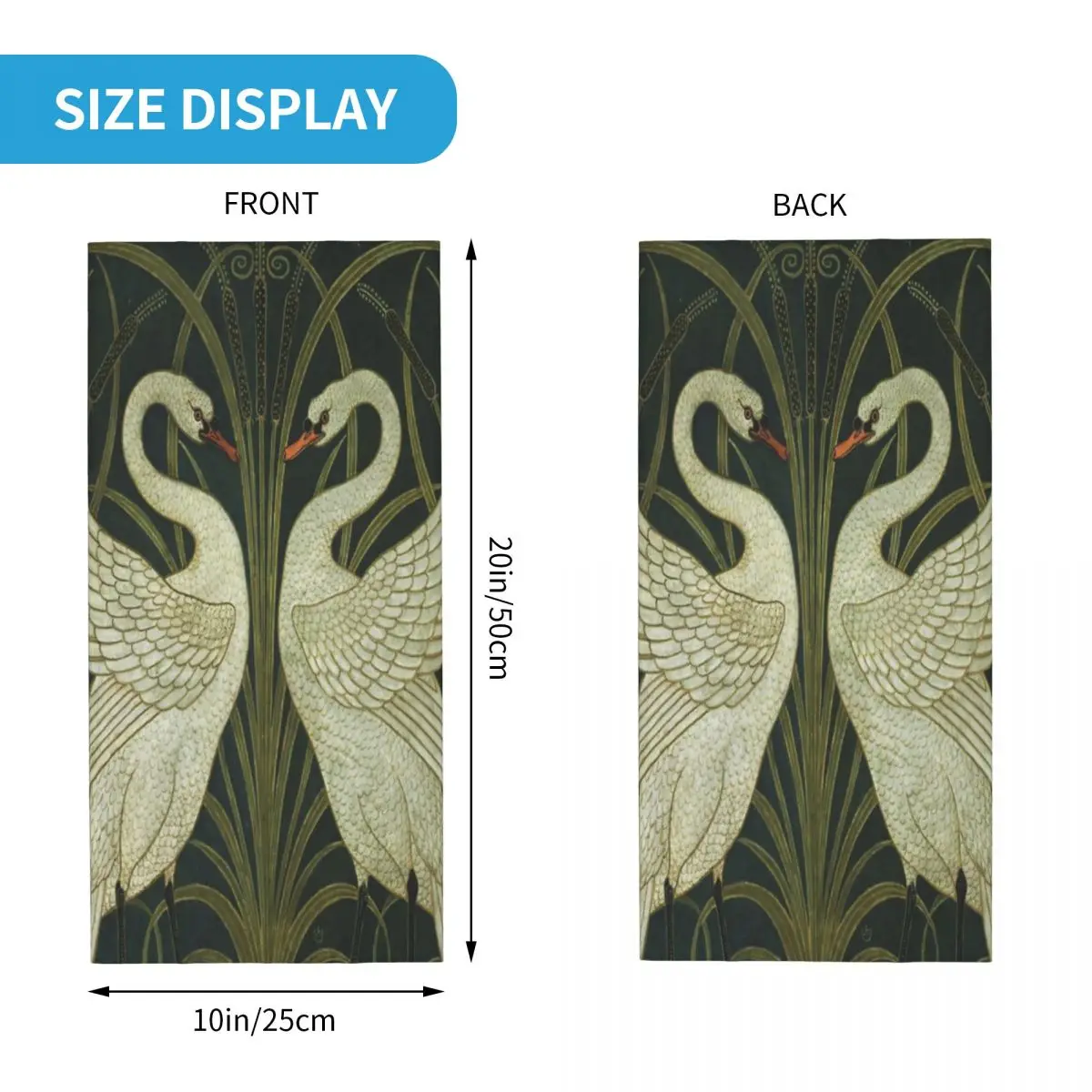 Шарф-маска в стиле арт-деко с рисунком лебедей и расков |