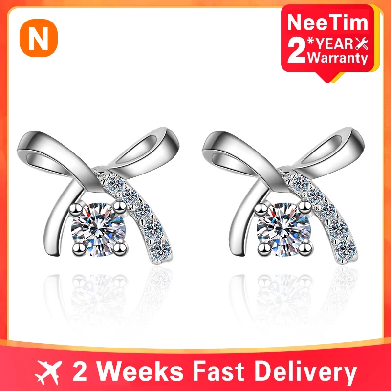 

NeeTim Moissanite Earrings For Women 0.5ct Lab Diamond Bow Stud Earring 925 Sterling Silver White Gold Plated Bowknot Earring