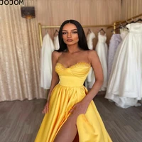 dress 2022 women yellow a line formal evening dress sweetheart spaghetti strap prom dresses split new celebrity party gowns