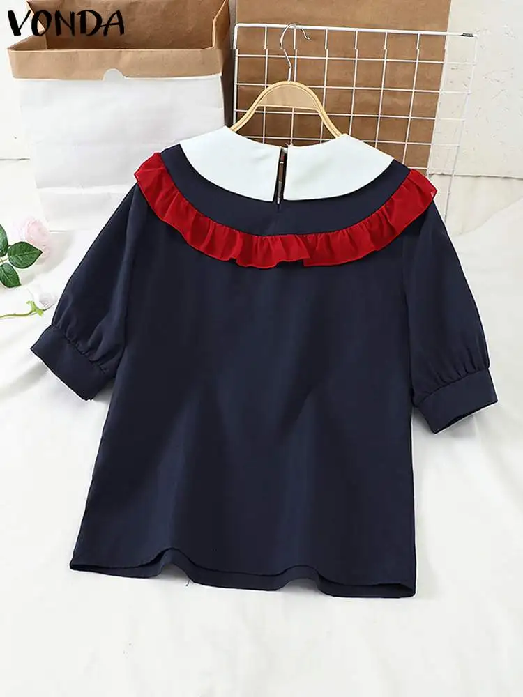 Женская элегантная блузка большого размера 2024 VONDA повседневные однотонные топы с