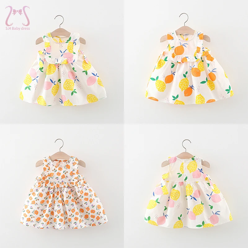 

Summer Baby Girl Round Neck Sleeveless Dress Sweet Printe Breathable Children Clothes Bow Knot Toddler Kids Costume 0 To 3 Years