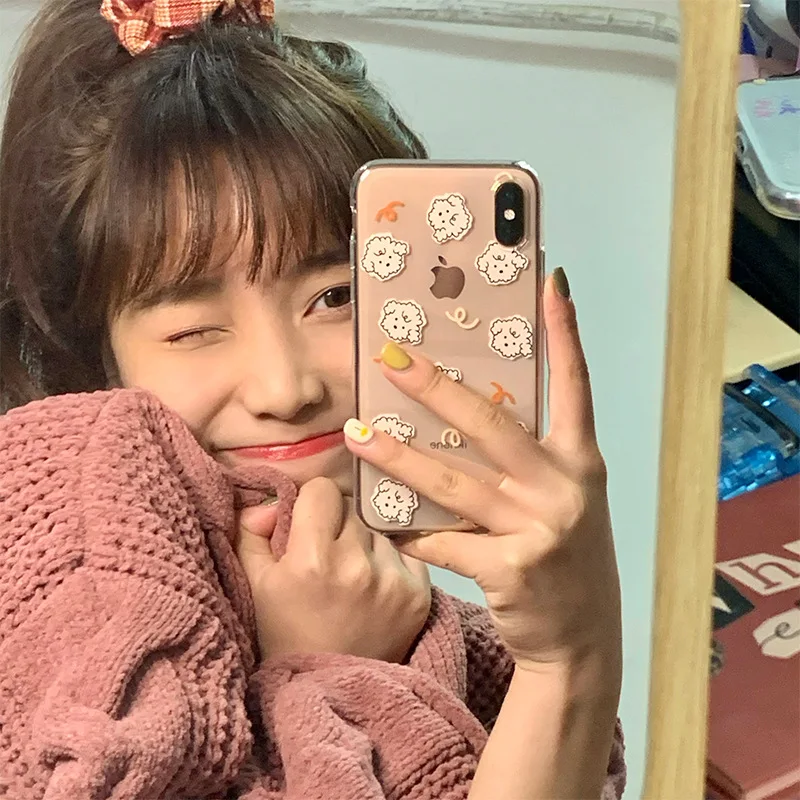 

Cute cartoon poodle dog clear Phone Case For iPhone 13 11 12 Pro Max 12mini X XR XS Max 7 8 Plus transparent Silicone Soft Cover