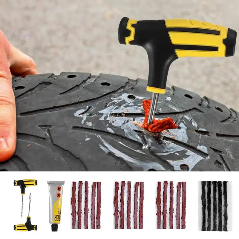 

Air Flat Tire Repair Kit Durable Studding Tool Set Long Lasting Tubeless Tyre Puncture Patch Strip Glue Repair Kit Garage Tools