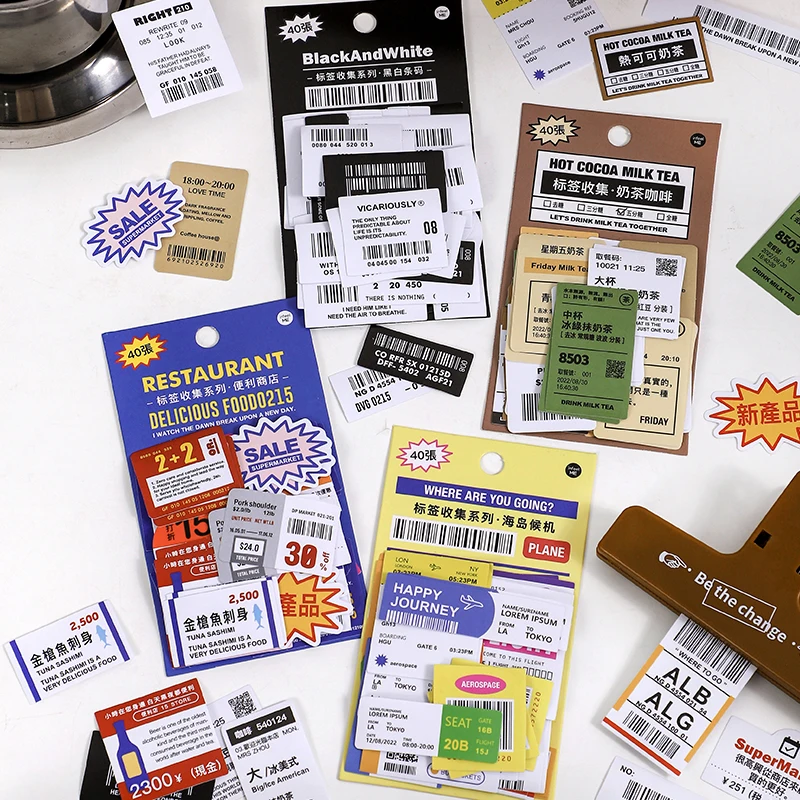 

40pcs/bag Vintage Ticket Tag Collection Stickers For DIY Scrapbooking Diary Planner Notebook Card Arts Crafts Materials