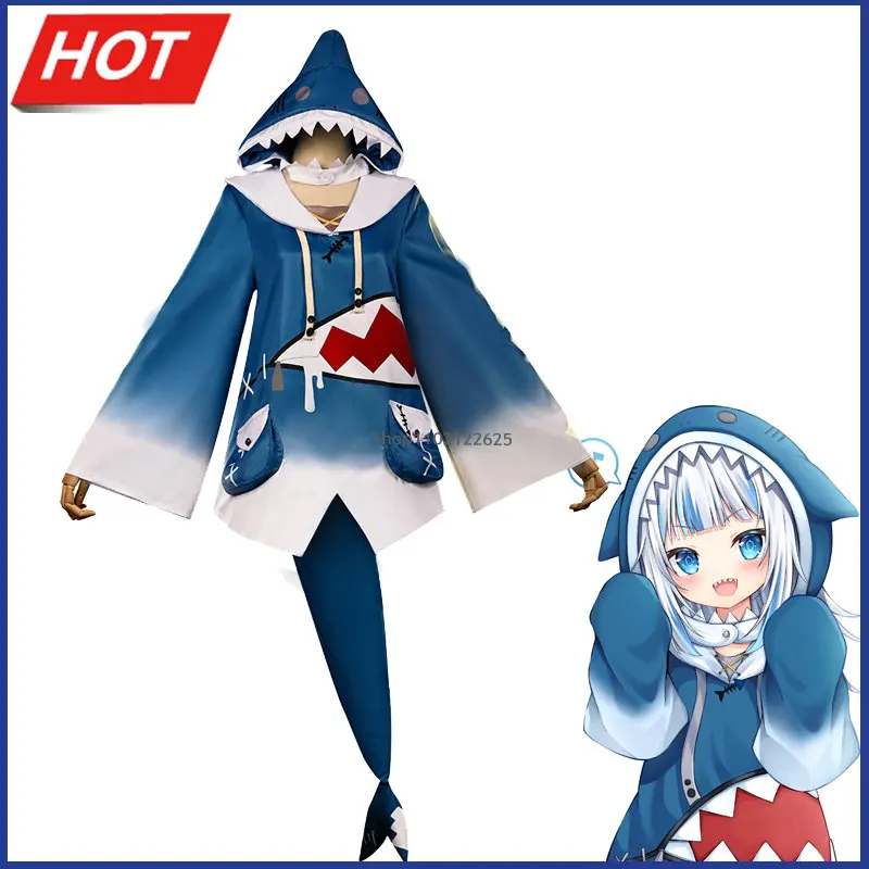 

Hololive VTuber Gawr Gura косплей костюм милая Эн акула костюм для женщин Хэллоуин Youtuber Косплей Полный комплект с хвостом