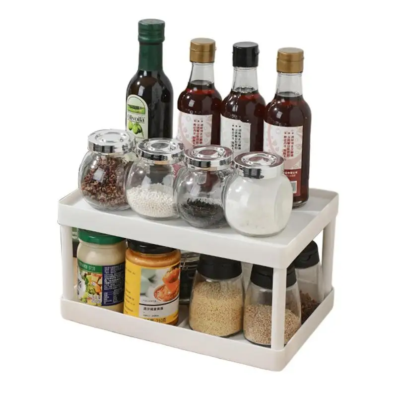 

Desktop Storage Rack Double Layer Spice Jars Stand Bathroom Organiser Shelf Countertop Cosmetic Stand Office Files Stand