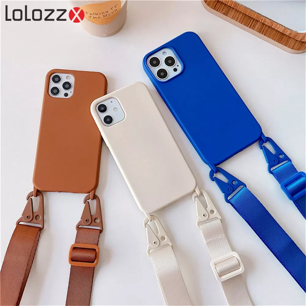 

Silicone Chain Necklace Lanyard Phone Case For iPhone 13 14 12 11 Pro Max X XS XR 8 7 Plus SE 2 Neck Strap Rope Cord Cover