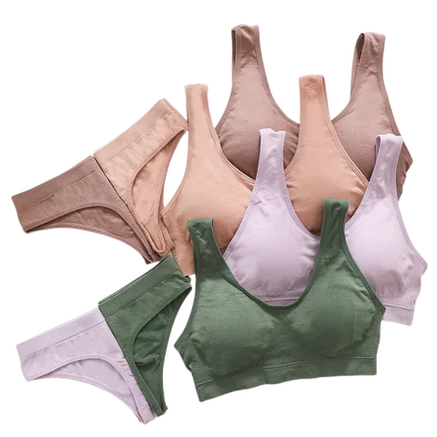 Women Bra Set Female Underwear Seamless Lingerie Set Removable Pads Sports Bra Top Bralette Wireless Brassiere Sexy Thongs Set