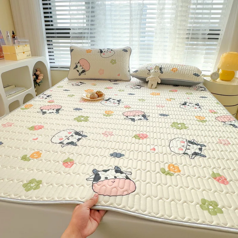 Natural Latex Thick Cooling Mat for Summer Cool Feeling Rayon Matress Pad Soft Air-Permeable Cold Summer Mat for Bed Sheet Set