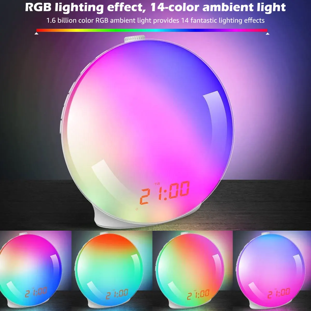 

L Sunrise Alarm Clock Smart Full Screen Wake Up Light Sunrise and Sunset Simulation 14 Colors Bedside Sun Lamp Portable Sun