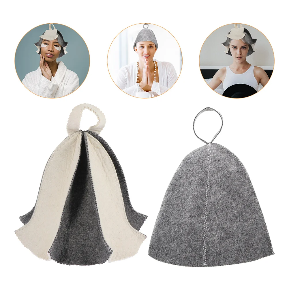 

2Pcs Household Sauna Hats Supple Felt Bathing Hats Water Absorption Hats Sauna Caps