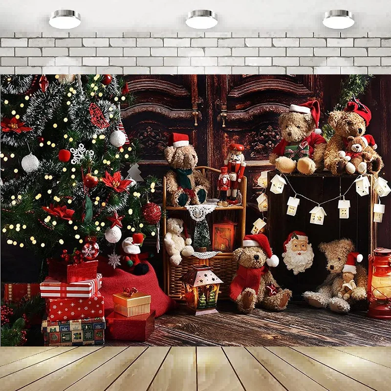 

Фон для фотосъемки с рождественскими мотивами Санта-Клаус рождественские украшения Дерево медведь игрушки фон Новогодняя вечеринка баннер постер