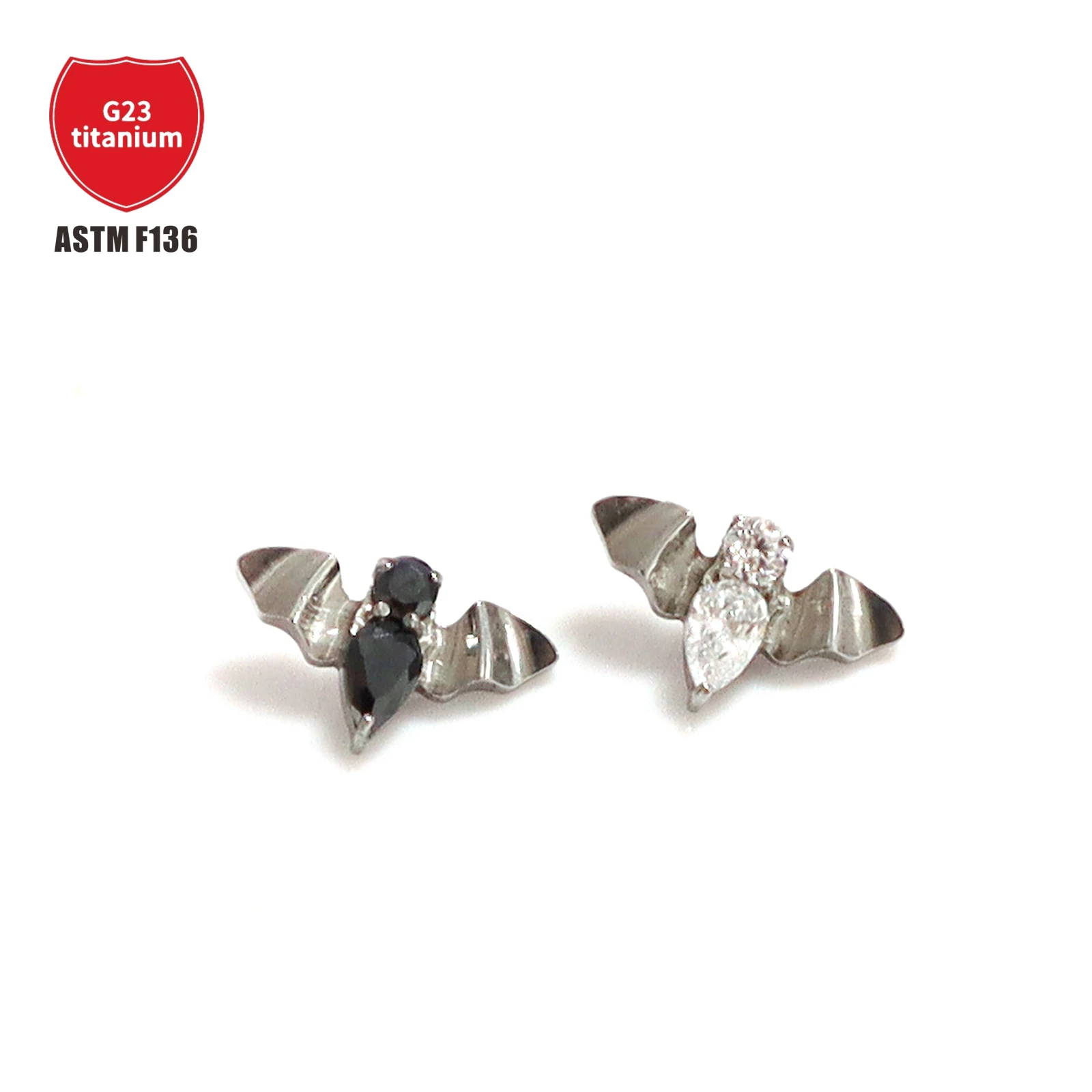 

1 Pcs F136 Titanium Earrings Female 16G Thread Inlaid 5a Zirconia Bat Animal Ear Bone Stud Body Piercing Jewelry