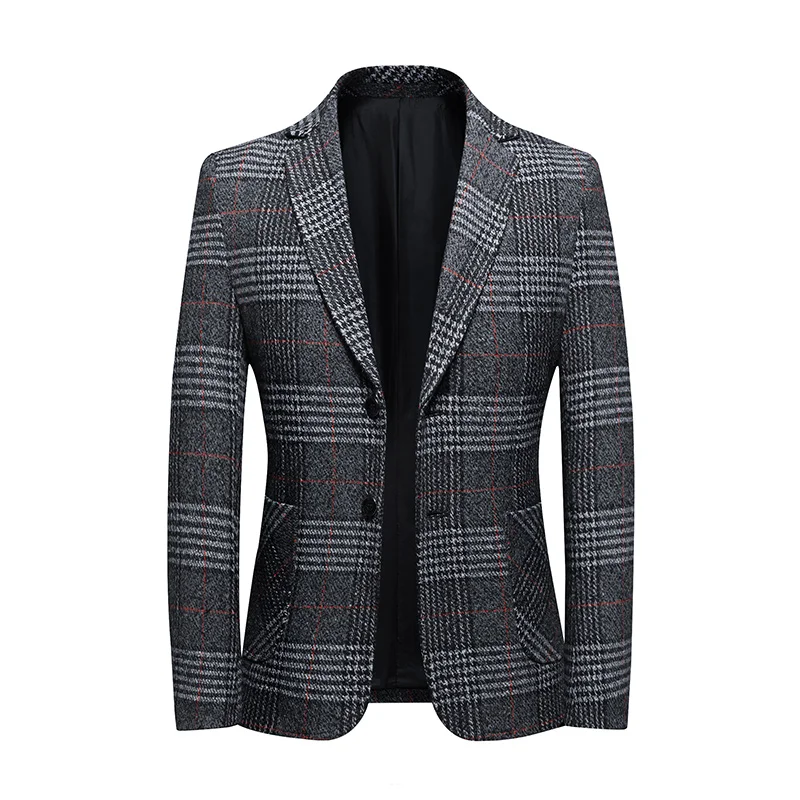 

Classic Plaid Blazer Korean Fashion Men Coat Casual Business Formal Dress Wedding Banquet Dress Fashion Suit Male Slim Fit 2021