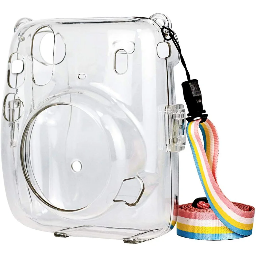 

Crystal Camera Case Protective Clear Case with Adjustable Rainbow Strap for Fujifilm Instax Mini 11 Cameras Accessories