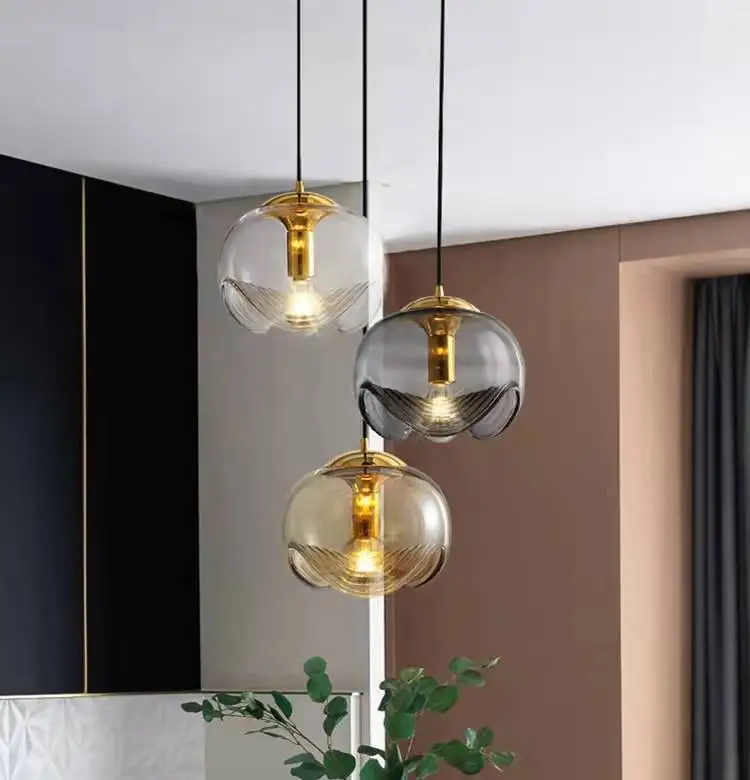 Nordic Modern Ceiling Lamp Single Glass Chandelier for Restaurant Living Room Creative Bedroom Bedside Round Chandelier