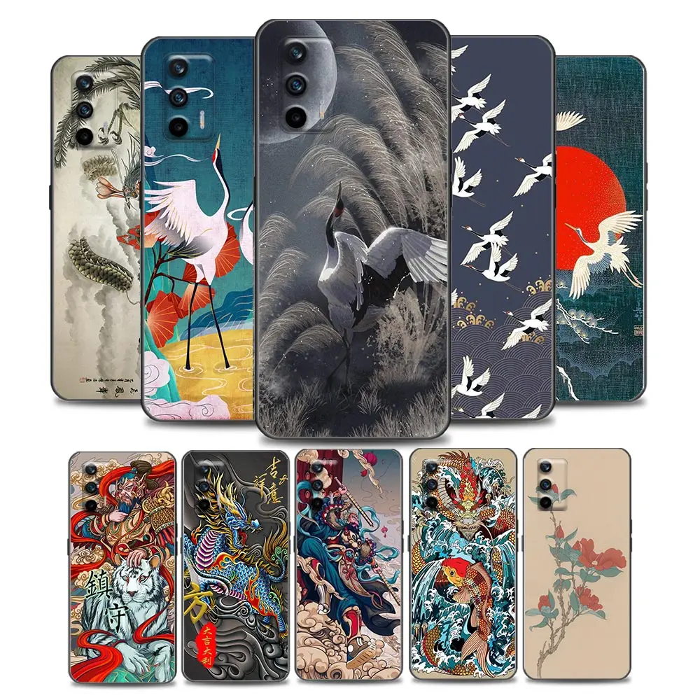 

Chinese Style Crane Realme Case for Q2 Pro C20 C21 V15 5G 8 Pro 5G C25 GT Neo V13 5G X7 Pro Ultra C21Y Soft Silicone