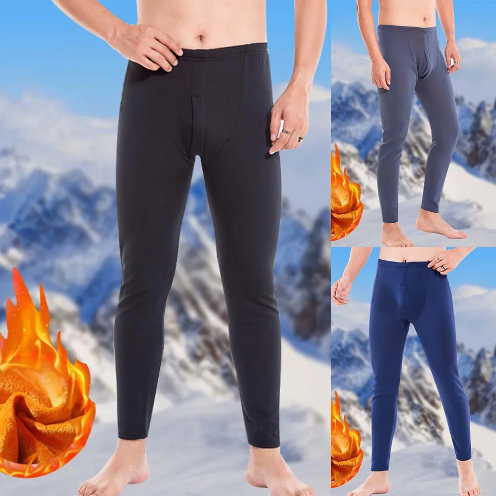 

Mens Winter Warm Fleece Lined Elastic Thermal Long Johns Legging Underwear Pants Solid Color Underpant