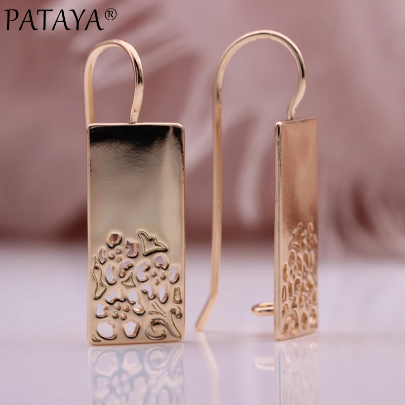 

Новые квадратные глянцевые полые длинные серьги PATAYA, уникальные модные женские украшения из розового золота 585 пробы, креативные металличе...