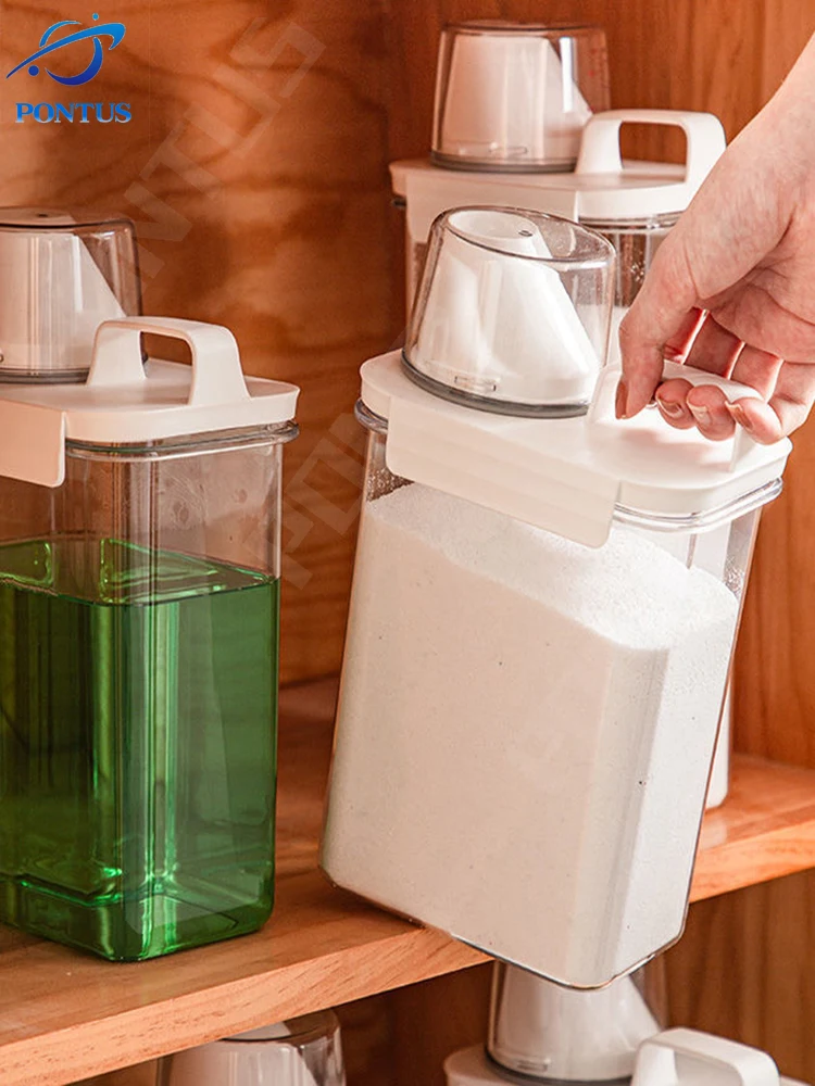

Airtight Laundry Detergent Powder Storage Box Clear Washing Powder Container with Measuring Cup and Handle Multipurposec Jar