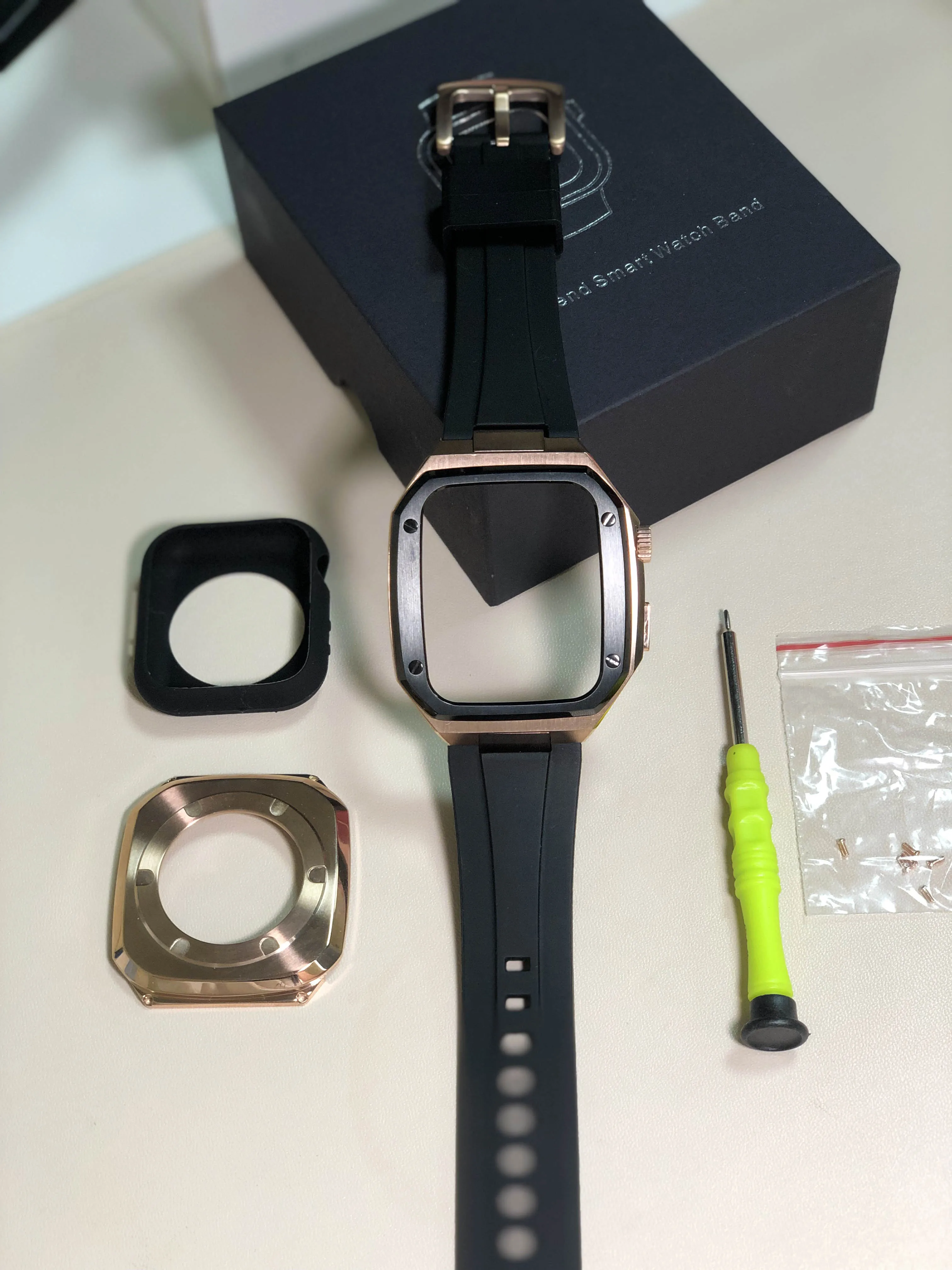 Купить Роскошный металлический ремешок для Apple Watch 8 45 мм 7 41 мм, силиконовый резиновый ремешок для IWatch серии 6 SE 5 4 44 мм 40 мм, модификационный комплект