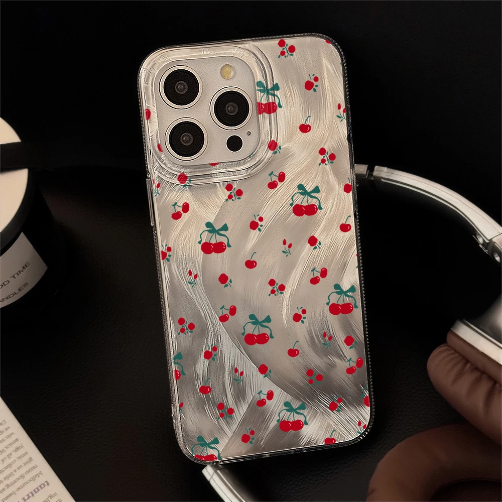 Фото Противоударный чехол для телефона с бантом и вишневым узором для Xiaomi Redmi Note 14 Pro + 13 12 Pro 11 10 Pro 5G 4G 14C 13C, жесткий чехол с перьевой нитью №3