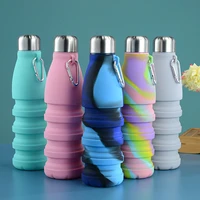 bpa free 550ml 500ml silicone foldable travel sport outdoor portable folding cup collapsible water bottle with lid rope