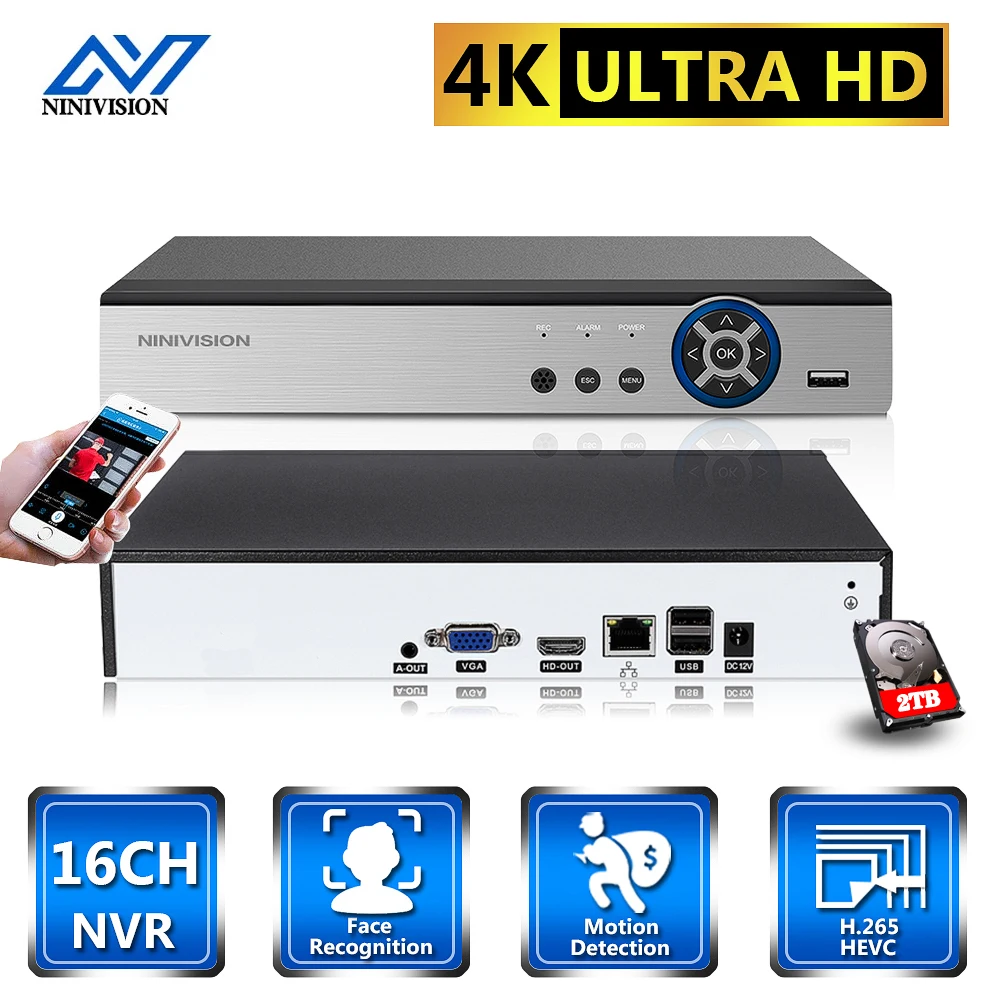 

Пульт дистанционного управления 8MP Audio XMeye H.265 + 16CH 16 каналов распознавание лица 4K CCTV DVR NVR видеорегистратор