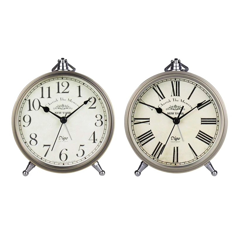 

Digo Retro Alarm Clock Battery Silent Non-Ticking Metal Desk Quartz Roman Digital Table Clocks for Bedroom Kids