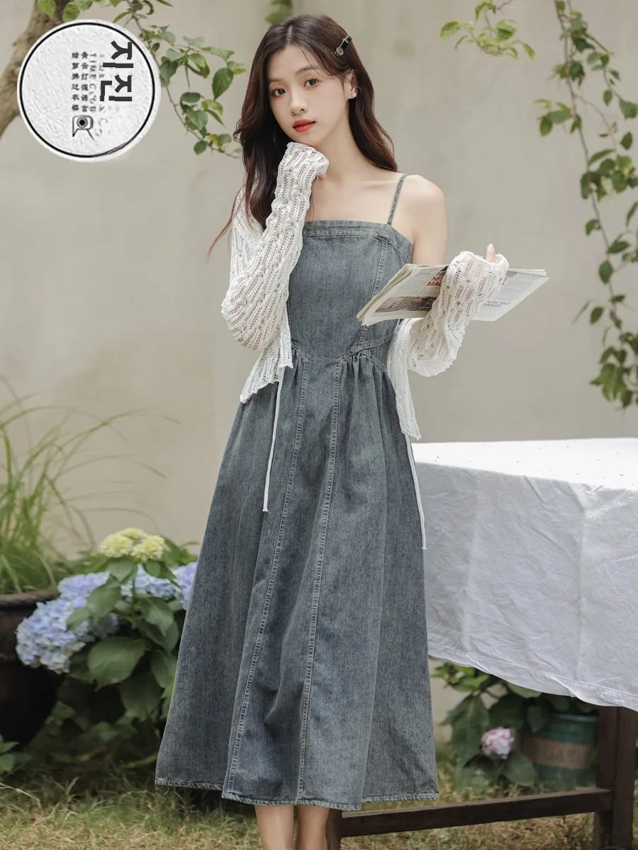 Новая летняя джинсовая юбка на подтяжках во французском стиле эластичная