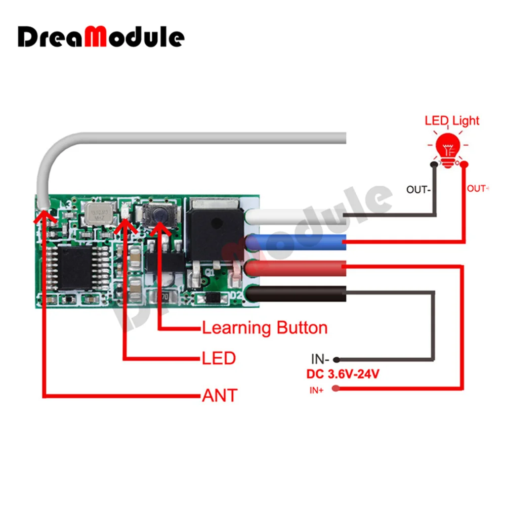 

DC3.6V~24V 2A 433MHz Micro Receiver with Antenna LED Light Control Module Relay Wireless RF Remote Control Switch Module DIY