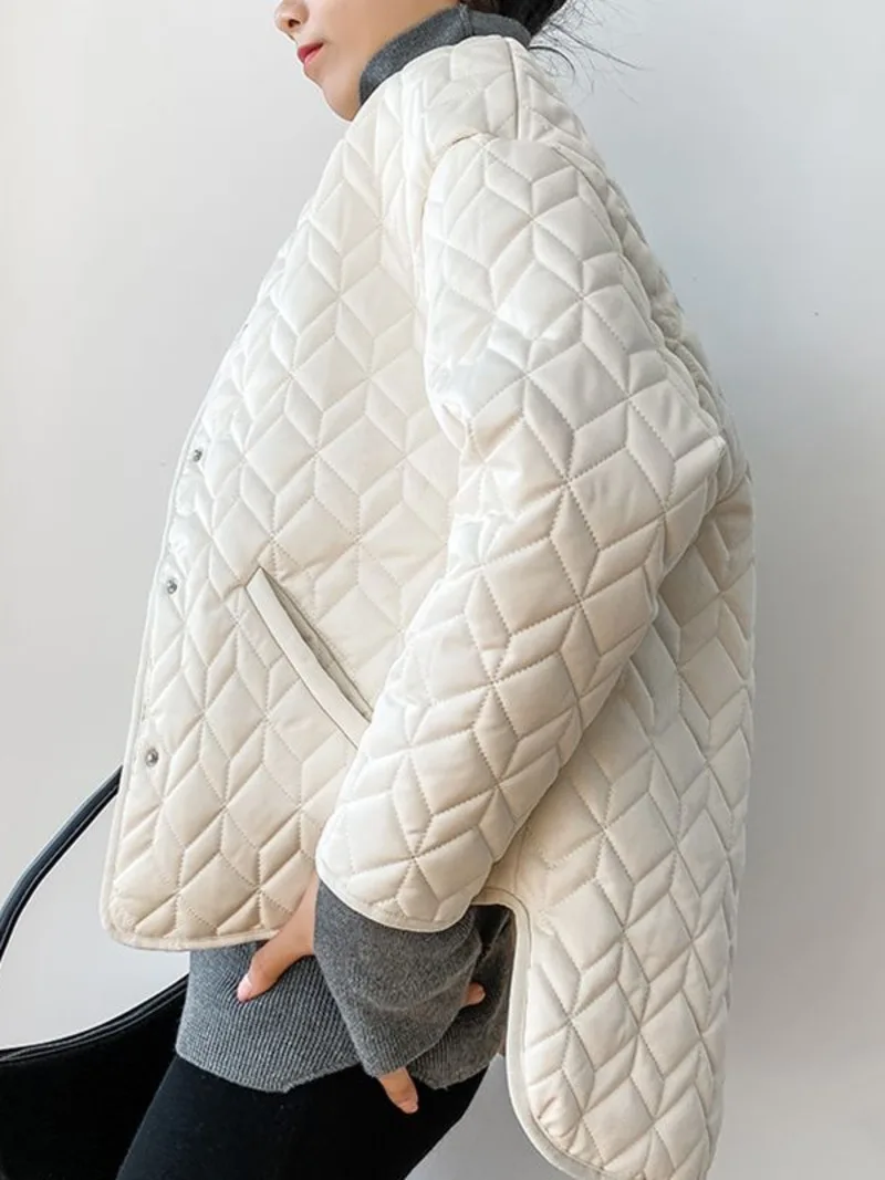 

Autumn Womens Short Cotton Padded Coat Solid O Neck Jackets For Women Lightweight Outwear
